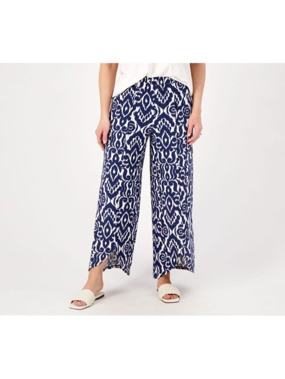 Girl With Curves Women Pants Sz 1X Tulip Hem Crop Navy Blue Ikat A598321